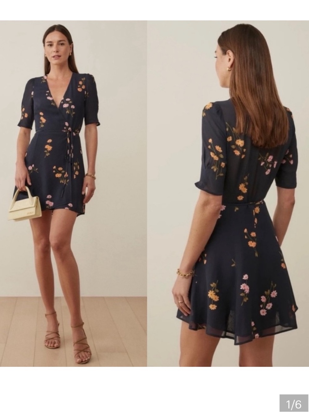 Reformation Lucky Wrap Dress Navy Floral Size Small